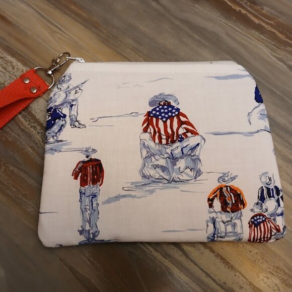 New Western Cowboy Rodeo USA Flag Pouch Wristlet Clutch Red White Blue Southwest - Picture 1 of 5